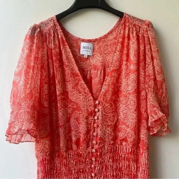 MISA Los Angeles Parisa Maxi Dress - Coral Pink White Floral Pattern - Size S - Picture 6 of 12